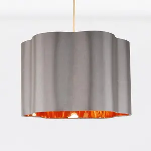 First Choice Lighting Set of 2 Grey with Copper Inner Scalloped Pendant Shades