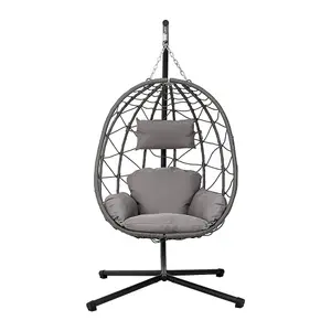 100cm W x 100cm D x 195cm H Grey Hanging Chair with Black Stand and Dark Grey Cushion