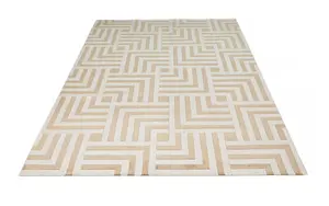 Gold Easy to clean Chequered , Geometric Modern Rug for Living Room, Bedroom - 160cm X 230cm