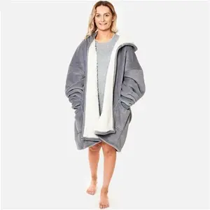 Sienna Sherpa Zip Up Hoodie Blanket, Adults - Charcoal Grey