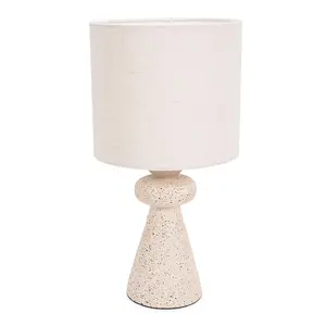 ValueLights Cady Natural Cement Effect Bedside Table Lamp with Drum Shade - LED Bulb Included