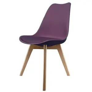 Soho Aubergine Plastic Dining Chair with Squared Light Wood Legs