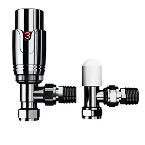 Chrome Thermostatic and Manual Control Corner Towel Radiator Valves15mm Pair