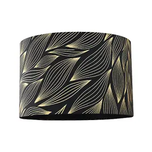 Designer Black Lamp Shade with Gold Foil Leaves with Inner Satin Fabric Lining