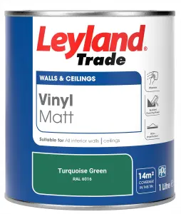 Leyland Trade Vinyl Matt Walls & Ceilings Emulsion Paint Turquoise Green (RAL 6016) 1L