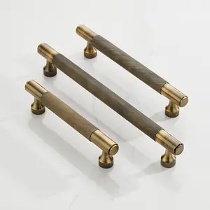 Antique Brass Knurled Cabinet T Bar Handle - Solid Brass - Hole Centre 160mm - SE Home