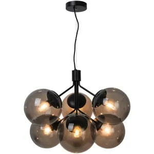 Nordlux Ivona 6-Spot Indoor Living Dining Glass Pendant Ceiling Light in Black (Diam) 20cm