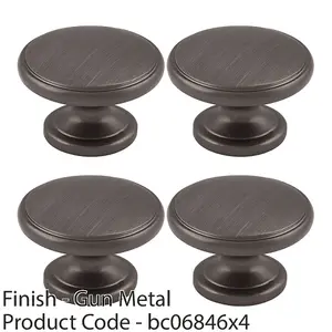 4 PACK - Ring Domed Cupboard Door Knob 32mm Diameter Gun Metal Cabinet Handle