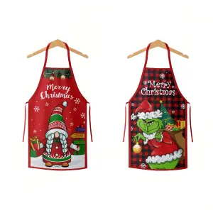 2PC Christmas Apron Grinch Dwarf Home Kitchen Apron