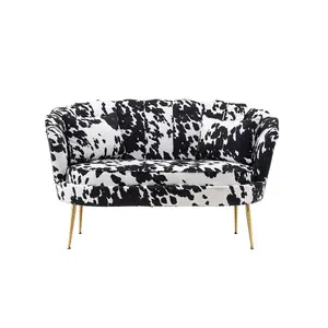 2 Seater Loveseat Small Sofa in Cow Print Fabric