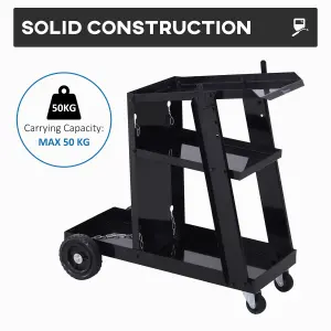 DURHAND Three-Tier Welding Cart Welder Trolley for Gas Bottles w/ Wheels, Black