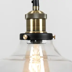 ValueLights Wallace Black & Gold Ceiling Pendant Light Fitting with Glass Shade and LED Filament Bulb Warm White