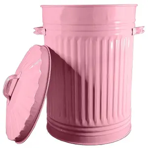 Pink Metal Bin Retro Dustbin Waste Rubbish Bin Rubbish Waste Animal Feed Outdoor or Indoor Bin, Pink Bin 45L