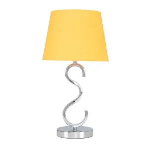 ValueLights Cabonna Sleek Design Chrome Touch Table Lamp with Mustard Tapered Light Shade - with 5w LED Candle Bulb In Warm White