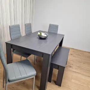 Dining Table and 4 Chairs With Bench Black Dark Grey 4 Grey Leather Chairs Wood Dining Set Furniture