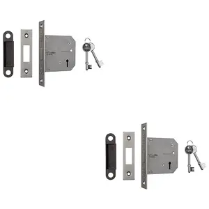 2 PACK - 76mm Residential Standard Profile Deadlock - Satin Nickel - BS EN 12209 Lock