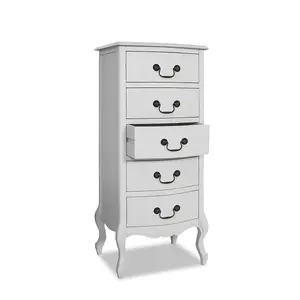 Juliette White Shabby Chic 5 Drawer Tallboy