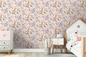 Floral Fairies Pink Children's Wallpaper