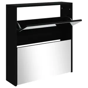 Berkfield Shoe Cabinet with Mirror 2-Layer Black 63x17x67 cm