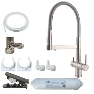 Hommix Savona Brushed Nickel 3-Way Tap & Advanced Single Filter Under-sink Drinking Water Filter & Filter Kit