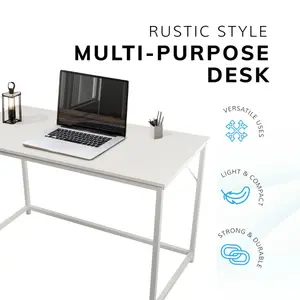 House of Home Computer Desk with White Metal Frame - Versatile Gaming Desk, and Dressing Table for Home and Office 120cm