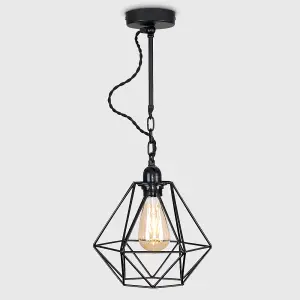 ValueLights Huber Industrial Satin Black Wall Ceiling Light Fitting with Black Metal Cage Shade