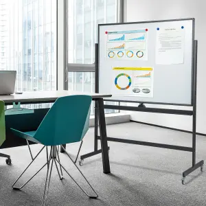 Costway Double Sided Magnetic Whiteboard Adjustable Mobile Revolving Board with Magnets