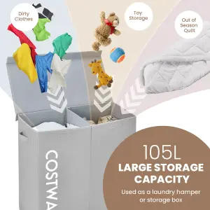 Costway 2-Section Large Laundry Basket 105L Laundry Hamper Bin Clothes Organiser Home