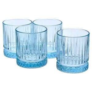 Queensway Home & Dining 355ml 4 Pcs Blue Coloured Tumblers Drinking Whiskey Glass Sets