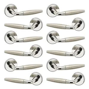 URBNLIVING 115mm Length 12 Pcs Montpelier Metal Polished & Satin Nickel Rose Lever Latch Door Handles Set