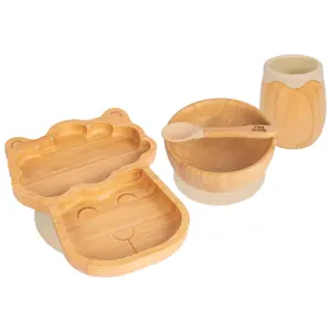 Tiny Dining 4pc Llama Bamboo Suction Baby Feeding Set - Beige