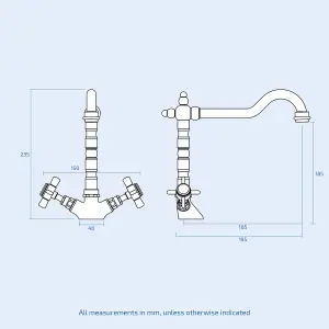 Nes Home Victorian Traditional Twin Cross Handle Kitchen Sink Mono Mixer Tap