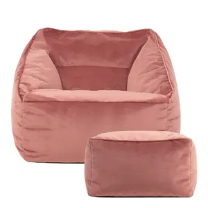 icon Natalia Velvet Armchair Bean Bag and Footstool Set Dusk Pink Giant Bean Bag Chair