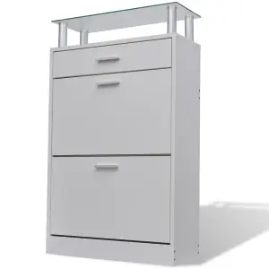 Berkfield Shoe Cabinet with a Drawer and a Top Glass Shelf Wood White