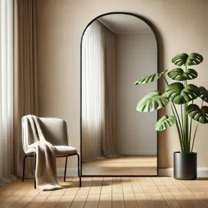 Jobu Home - Akiko, Full Length Leaner Black Metal Arched Mirror - 150cm x 60cm