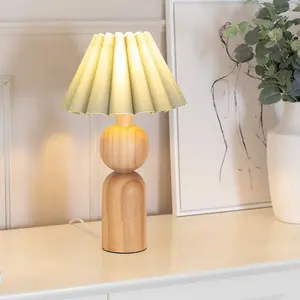 ValueLights Azalea Rustic Wooden Table Lamp with Sage Green Fabric Scallop Tapered Shade and LED Bulb