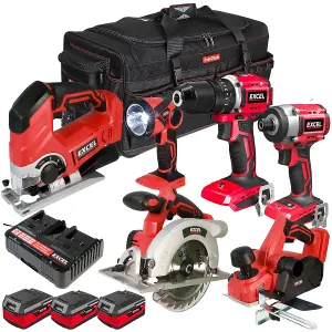 Excel 18V 6 Piece Power Tool Kit with 3 x 4.0Ah Batteries & Charger EXLKIT-16288