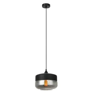 Luminosa Modern Hanging Pendant Black 1 Light  with Black, Smoky Shade, E27 Dimmable