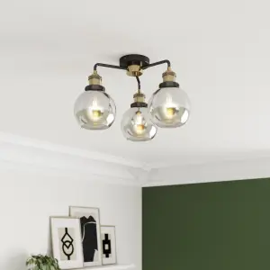 GoodHome Mebel Matt Glass & metal Antique brass effect 3 Lamp LED Ceiling light