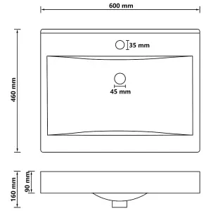 Luxury Basin with Faucet Hole Matt Dark Grey 60x46 cm Ceramic