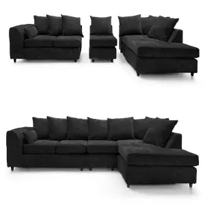 Monaco Chenille Fabric 5 Seater L Shaped Corner Sofa  Black Right Hand Facing