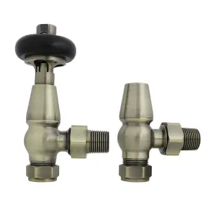 Right Radiators Traditional Antique Design TRV Thermostatic Brass Angled Radiator Valves Pair Polished Antique Brass