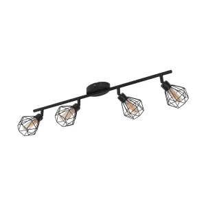 Flush 4 Spots Ceiling Light Colour Black Shade Amber Glass Bulb G9 4x3W