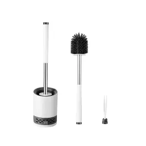 Nicoman Round White Toilet Brush & Holder With Silicone Head