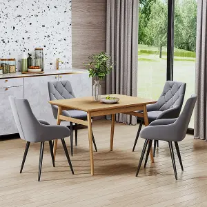 Dining Chair Set of 4 Grey Velvet Upholstered Dining Chairs with Metal Legs