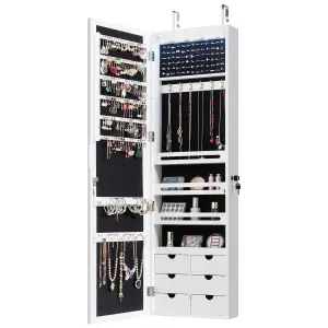 Costway Jewelry Cabinet 5 LED Lights  Wall/Door Mounted Jewelry Armoire w/ Mirror