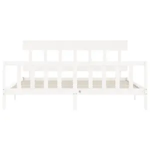 Berkfield Bed Frame with Headboard White Super King Size Solid Wood