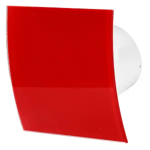 Awenta 100mm Timer Extractor Fan Shiny Red Glass Front Panel ESCUDO Wall Ceiling Ventilation