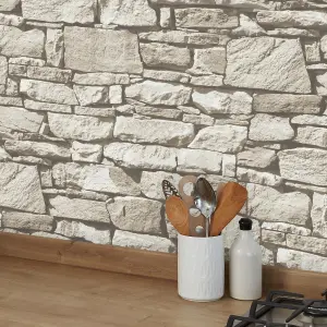 GoodHome Druye Light grey Stone effect Textured Wallpaper