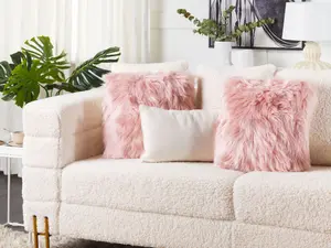 Set of 2 Cushions LUBHA Boucle 42 x 42 cm Solid Pink